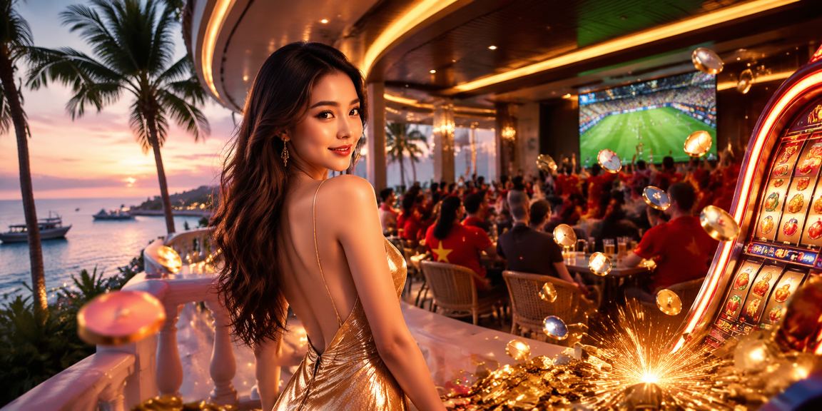 Người dùng chơi slot game trên bãi biển Phú Quốc với điện thoại